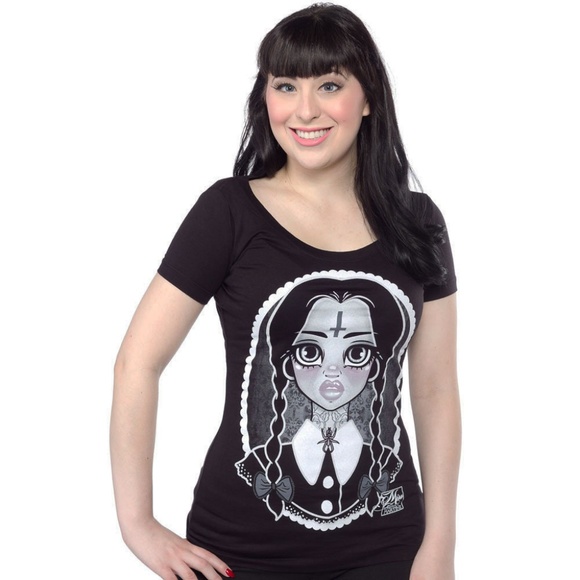Wednesday Addams Goth Girl Scoop Neck Tee S-M-L-XL NWT - Picture 2 of 4